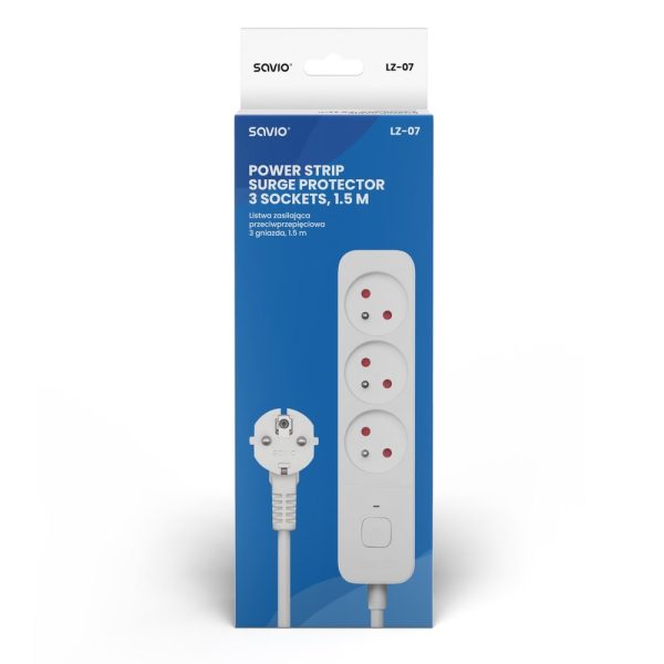 REGLETA DE 3 ENCHUFES 1.5M BLANCO SAVIO LZ-07 - Imagen 6