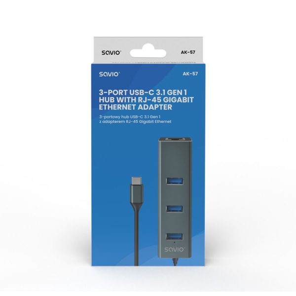 HUB SAVIO USB(C) - 3 X USB(A) 3.1 + 1 X RJ45 - Imagen 5
