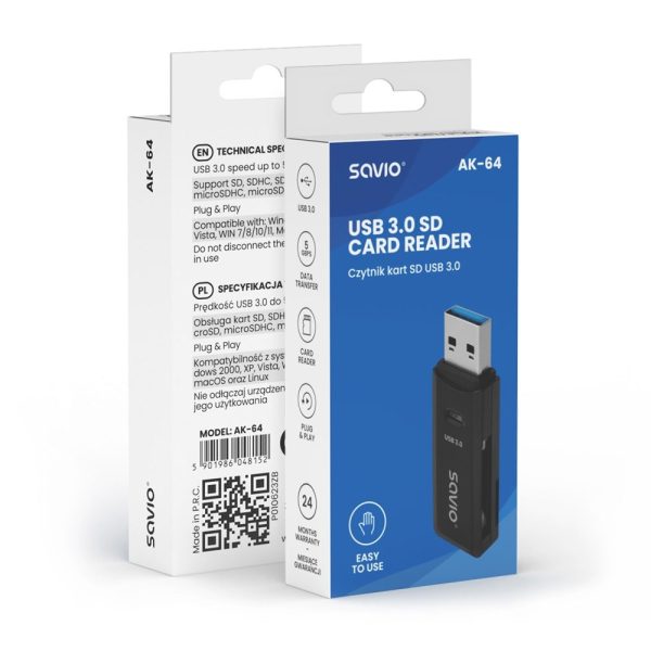LECTOR DE TARJETAS SD - USB 3.0 NEGRO SAVIO AK-64 - Imagen 6
