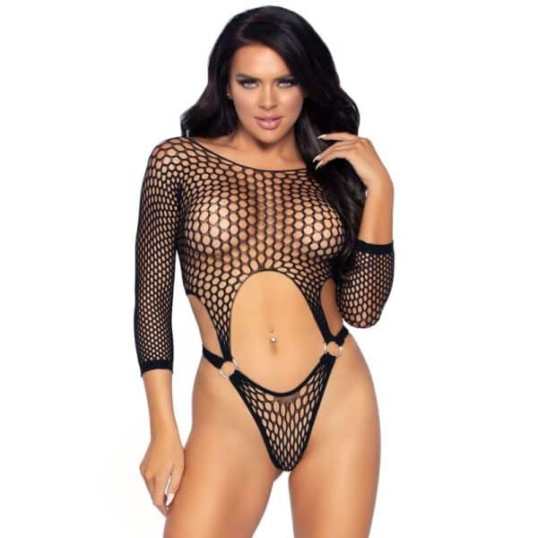 LEG AVENUE - BODY TANGA DE MANGA LARGA TALLA ÚNICA NEGRO