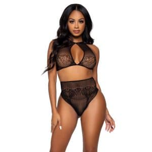 LEG AVENUE - SET DOS PIEZAS TOP CORTO CUELLO HALTER Y TANGA TALLA ÚNICA