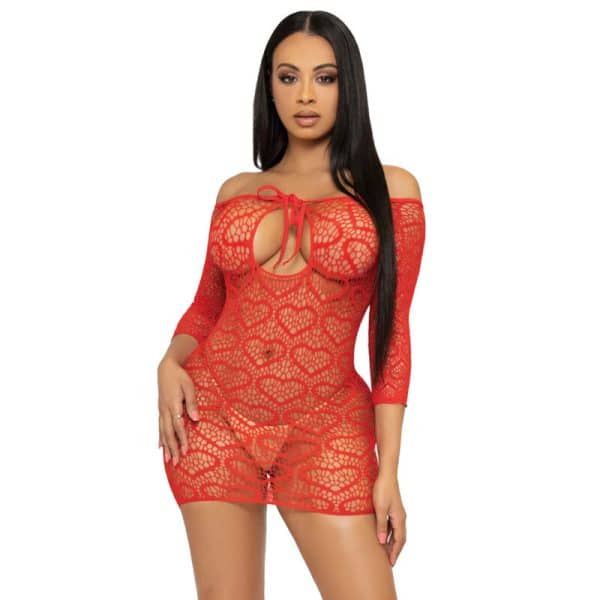 LEG AVENUE - MINI VESTIDO HEART NET TALLA ÚNICA - ROJO