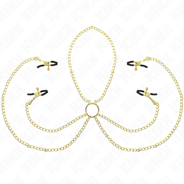 KINK - PINZAS PARA PEZONES Y CLÍTORIS 4 ENGANCHES AJUSTABLE DORADO