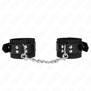 KINK - MUÑEQUERAS DE NYLON NEGRO CON CORREA CUERO NEGRO AJUSTABLE 19-29 CM X 5.1 CM