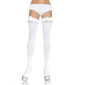LEG AVENUE - MEDIAS OPACAS BLANCO CON ACABADO EN VOLANTE Y LAZO